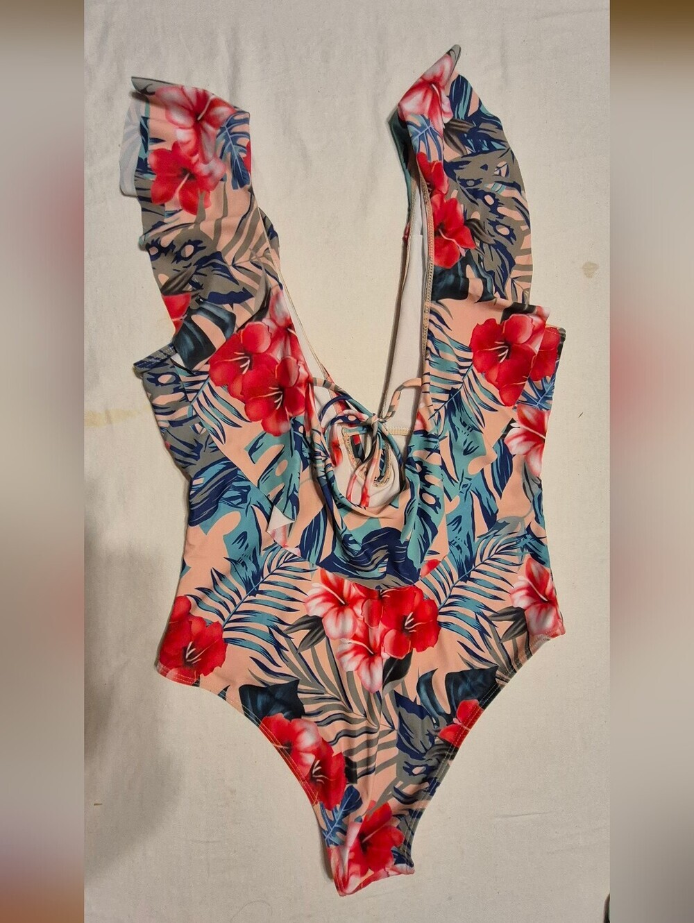 Tropical Floral Tie-Back Bodysuit - Pink/Red